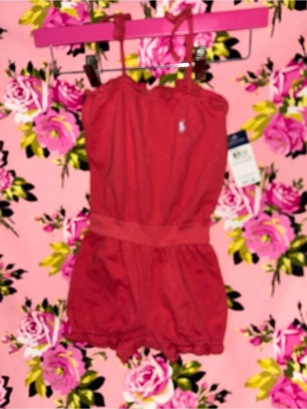 Ralph Lauren baby romper sunsuit tie shoulder rust orange y2k  vintage 12 mo